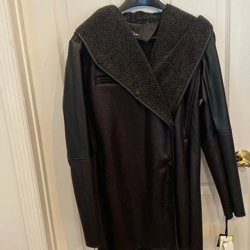 New Sam Edelman Faux Leather XS Coat with Hood - Picture 1 of 6